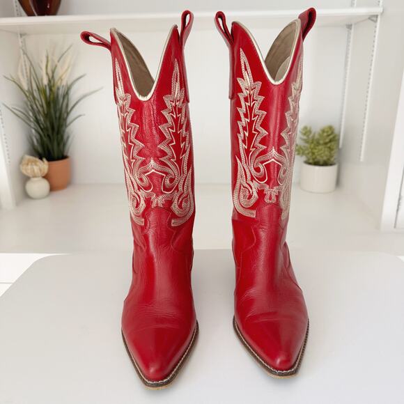 Stivali Red Leather Loyal Western Cowboy Boots Size 37/6-6.5 - Picture 3 of 9